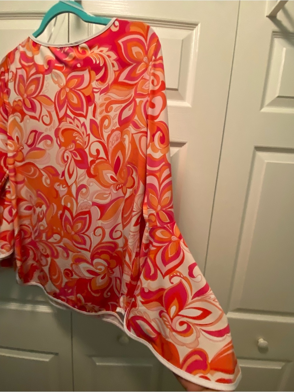 Sam & Jess Vintage Inspired 60’s Groovy Swirl Pink,Orange Blouse Large - Picture 7 of 9